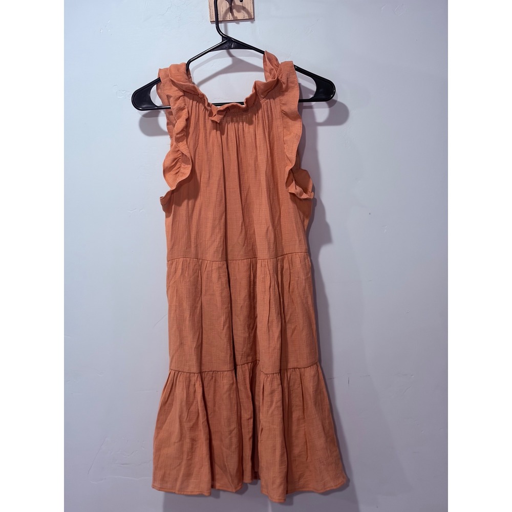 Mine Terracotta Orange Ruffle Tiered Mini Dress Sleeveless Tie Back Small CR1017